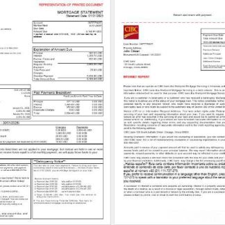 USA CIBC bank mortgage statement in Word and PDF formats, 3 pages 1 2 download template file