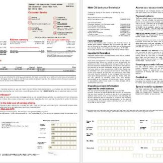 USA Citi bank mortgage statement in Word and PDF formats, 2 pages download template file