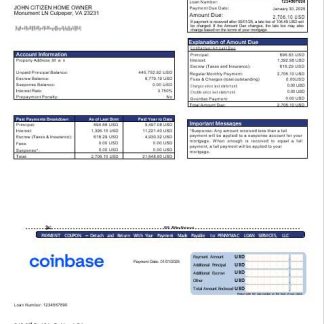 USA Coinbase mortgage statement in Word and PDF formats download template file