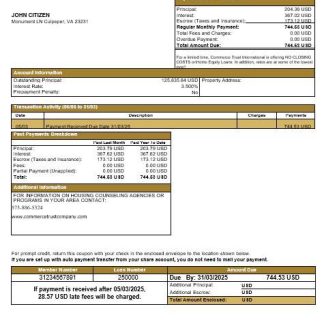 USA Commerce Trust Bank  mortgage statement in Word and PDF formats download template file