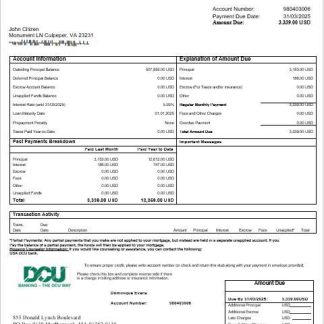 USA DCU bank  mortgage statement in Word and PDF formats download template file