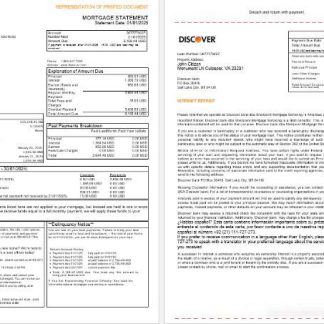 USA Discover bank mortgage statement in Word and PDF formats, 3 pages 1 2 download template file