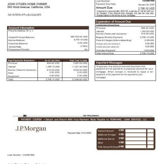 USA JP Morgan bank mortgage statement in Word and PDF formats download template file