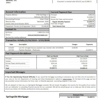 USA Maryland Springside mortgage statement scr download template file