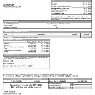 USA New York CFSB bank mortgage statement in Word and PDF formats download template file