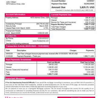 USA New York Foodpanda mortgage statement in Word and PDF formats download template file