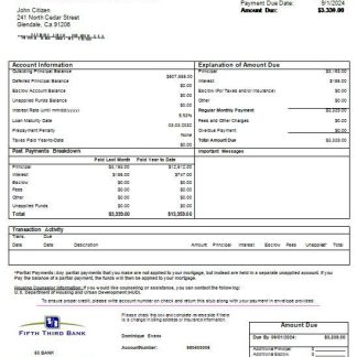 USA Ohio Fifth Third bank mortgage statement scr download template file
