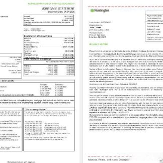 USA Ohio Huntington bank mortgage statement in Word and PDF formats, 3 pages 1 2 download template file