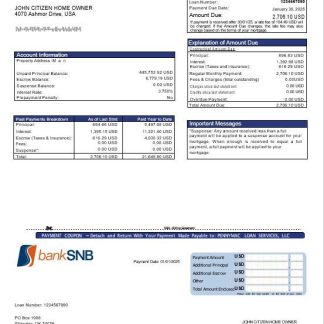 USA Oklahoma SNB bank mortgage statement in Word and PDF formats download template file