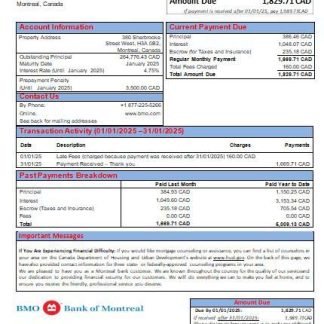 Canada Bank of Montreal bank mortgage statement scr download template file