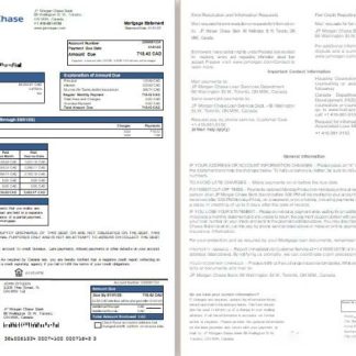Canada JP Morgan Chase Bank mortgage statement, 2 pages, 1 2 scr download template file