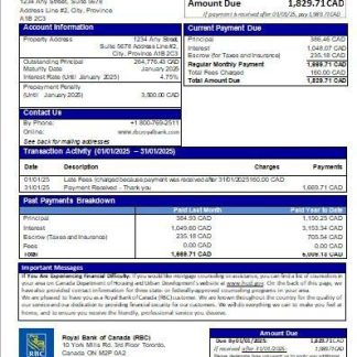 Canada Royal Bank of Canada (RBC) bank mortgage statement scr download template file