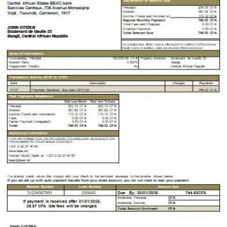 Central African Republic BEAC bank mortgage statement scr download template file