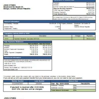 Central African Republic Ecobank bank mortgage statement scr download template file