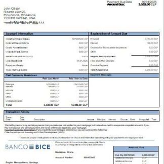 Chile Banco Bice bank mortgage statement scr download template file