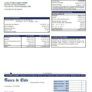 Chile Banco de Chile bank mortgage statement scr download template file