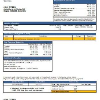 Colombia Banco de Bogotá bank mortgage statement scr download template file