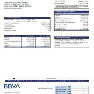 Colombia BBVA bank mortgage statement scr download template file