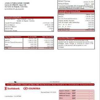 Colombia Scotiabank Colpatria bank mortgage statement scr download template file