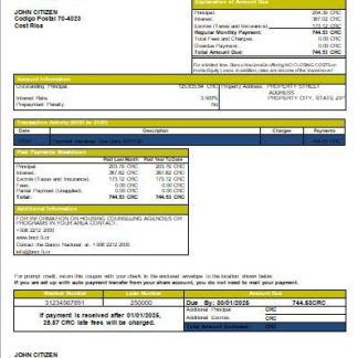 Costa Rica Banco Nacional bank mortgage statement scr download template file