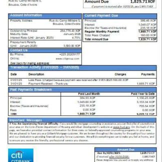 Cote d’Ivoire Citibank bank mortgage statement scr download template file
