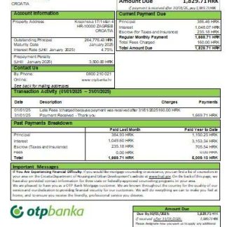 Croatia OTP Bank mortgage statement scr download template file