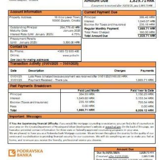 Croatia Podravska bank mortgage statement scr download template file