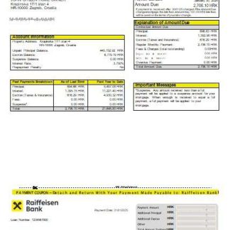 Croatia Raiffeisen Bank mortgage statement scr download template file