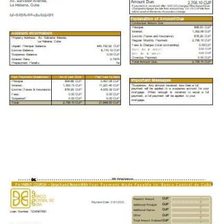 Cuba Banco Central de Cuba bank mortgage statement scr download template file