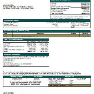 Cuba Banco Popular de Ahorro BPA bank mortgage statement scr download template file