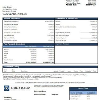 Cyprus Alpha Bank mortgage statement scr download template file
