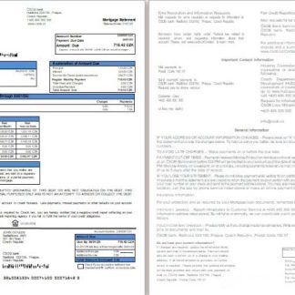 Czech ČSOB bank mortgage statement, 2 pages, 1 2 scr download template file