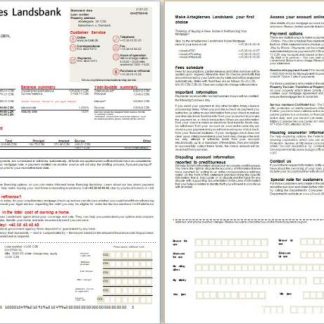 Denmark Arbejdernes Landsbank bank mortgage statement, 2 pages, 1 2 scr download template file