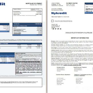 Denmark Nykredit bank mortgage statement, 3 pages, 1 2 scr download template file