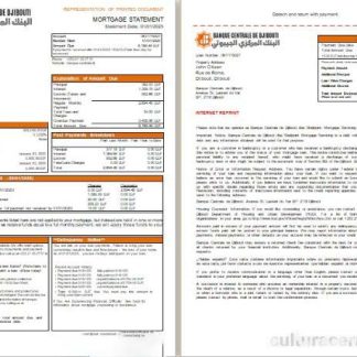 Djibouti Central Bank of Djibouti bank mortgage statement, 3 pages, 1 2 scr download template file