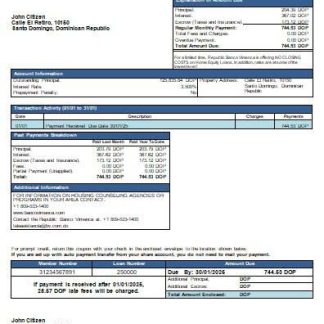 Dominican Republic Banco Vimenca bank mortgage statement scr download template file