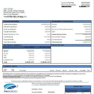 Dominican Republic Progreso bank mortgage statement scr download template file