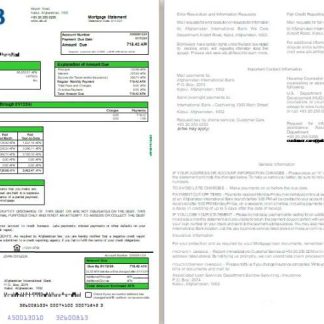 Afghanistan International Bank (AIB) mortgage statement, 3 pages 1 2 scr download template file