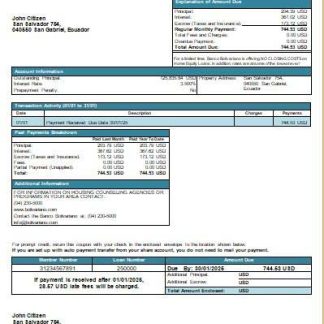 Ecuador Banco Bolivariano bank mortgage statement scr download template file