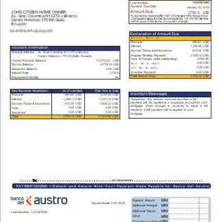 Ecuador Banco del Austro bank mortgage statement scr download template file