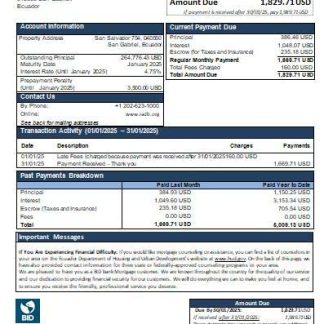Ecuador BID bank mortgage statement scr download template file