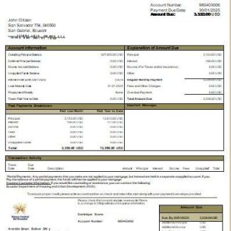 Ecuador Central Bank of Ecuador bank mortgage statement scr download template file