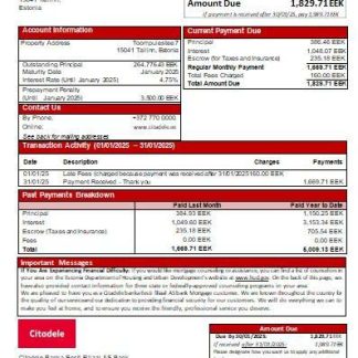Estonia Citadele banka Eesti filiaal AS bank mortgage statement scr download template file