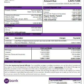 Estonia Inbank bank mortgage statement scr download template file