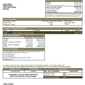 Ethiopia Commercial Bank mortgage statement scr download template file