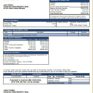 Ethiopia Dashen bank mortgage statement scr download template file