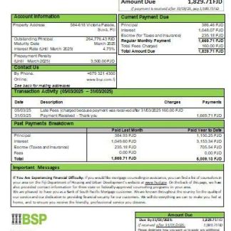 Fiji Bank of South Pacific bank mortgage statement scr download template file
