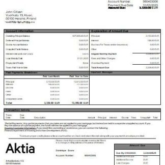 Finland Aktia Bank mortgage statement scr download template file