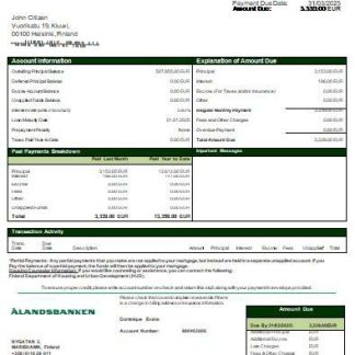 Finland Aland bank mortgage statement scr download template file