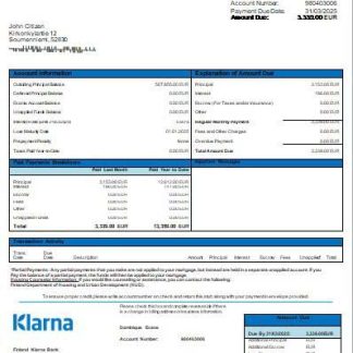 Finland Klarna Bank bank mortgage statement scr download template file